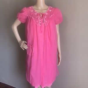 Vintage 50s hot pink peignoir babydoll set size L